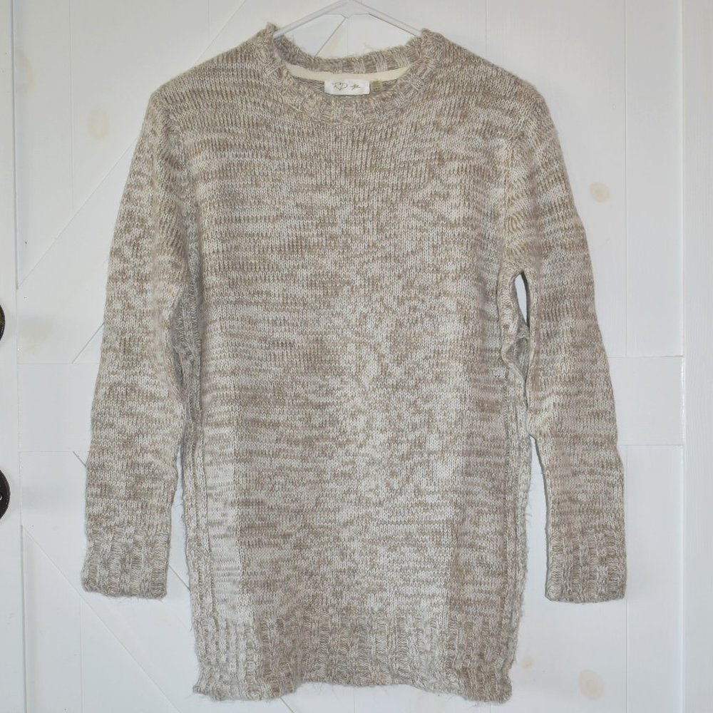 RD Style sweater cozy comfy long sleeve split side seams crew neck beige cream